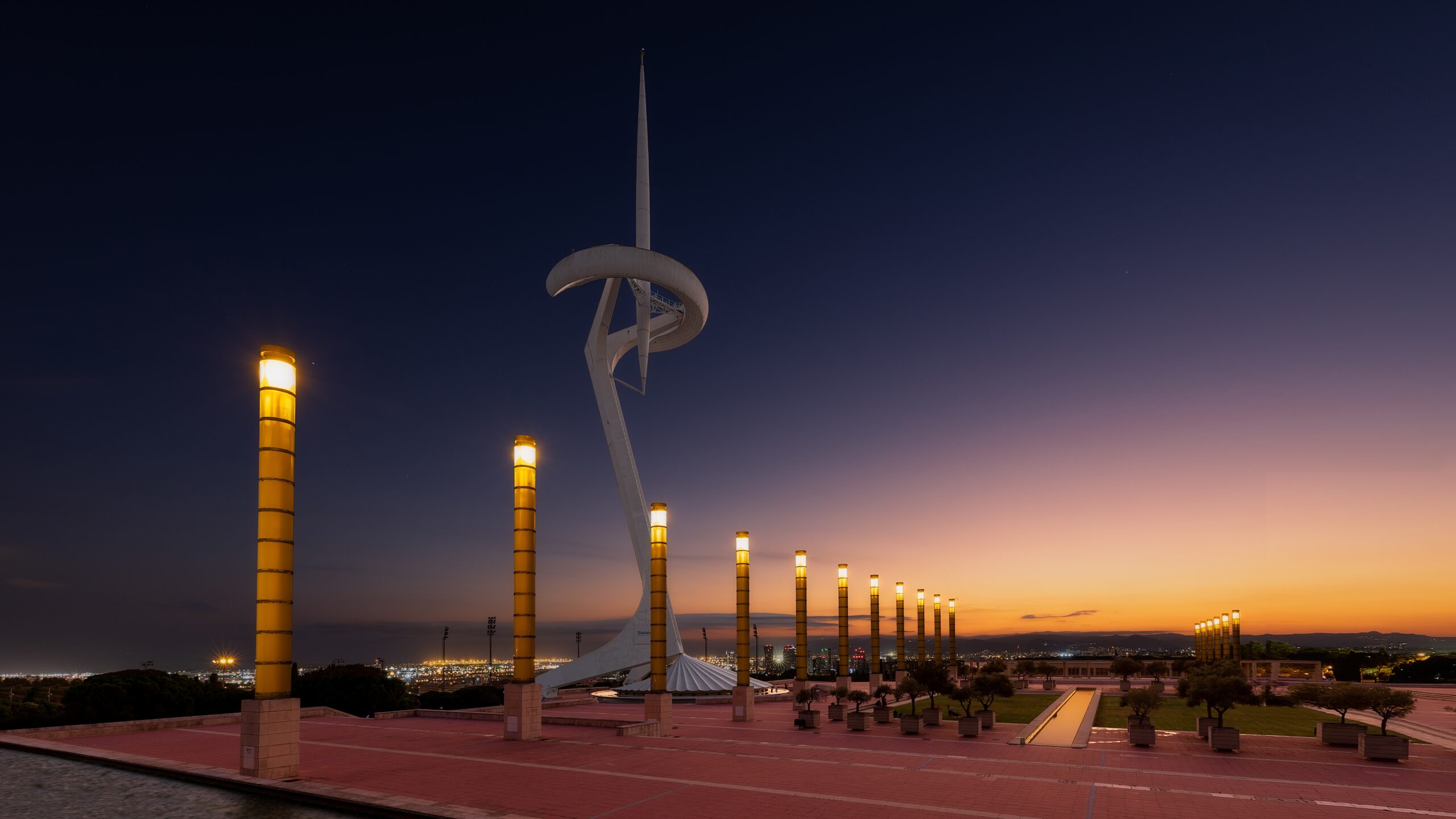 Wonderful Sunset at Olympic area in Barcelona. It is a communication tower kwon as Calatrava Tower, designed by famous architect Santiago Calatrava